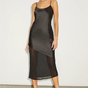 Drew Black Satin And Chiffon Slip Dress